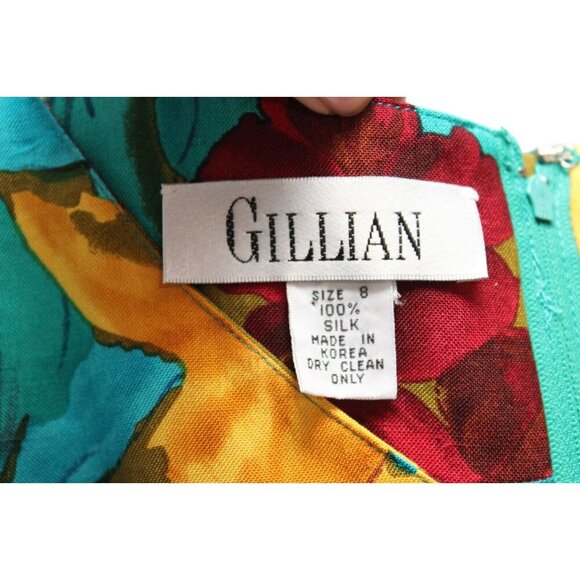 Vintage 80s Gillian Sheath Dress Size 8 Multicolor Floral 100% Silk Tropical - Picture 8 of 12